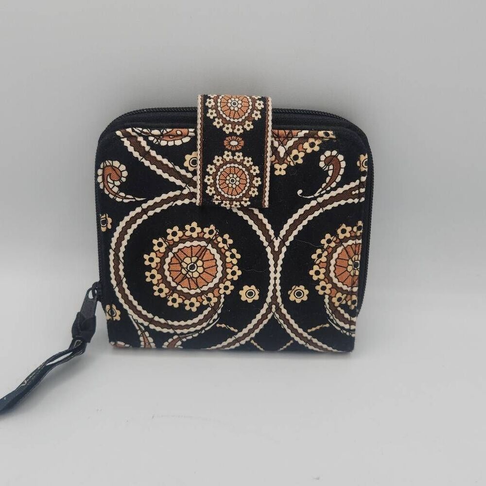 Vera Braley Cafe latte paisley brown mini zip wallet